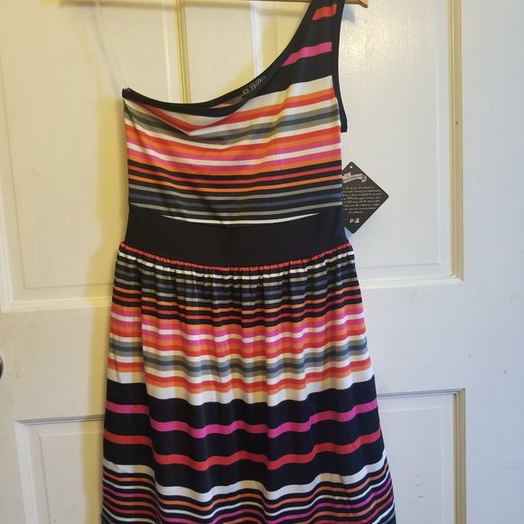 one shoulder rainbow dress